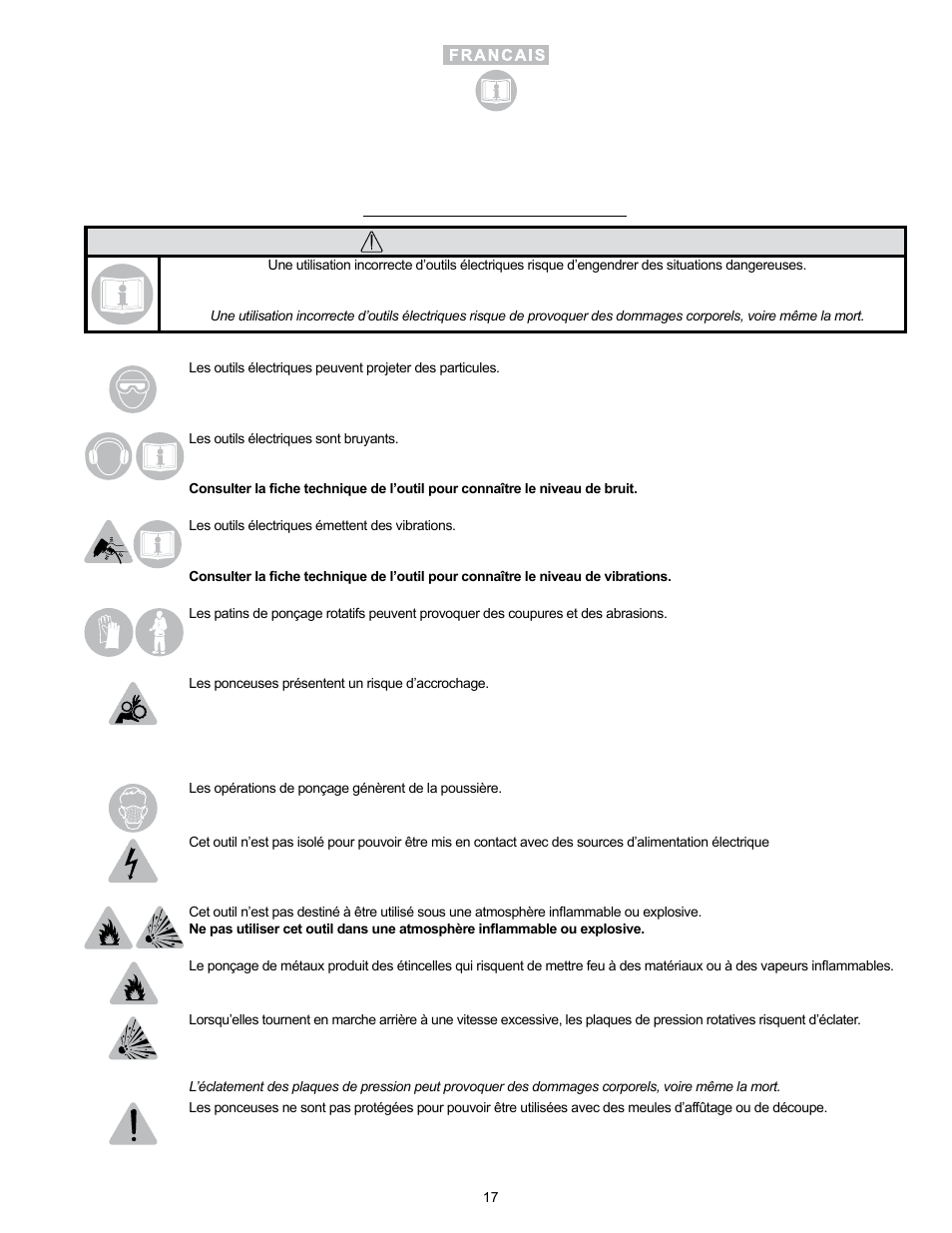 Avertissement | Sioux Tools RO2510-44FNC User Manual | Page 17 / 35