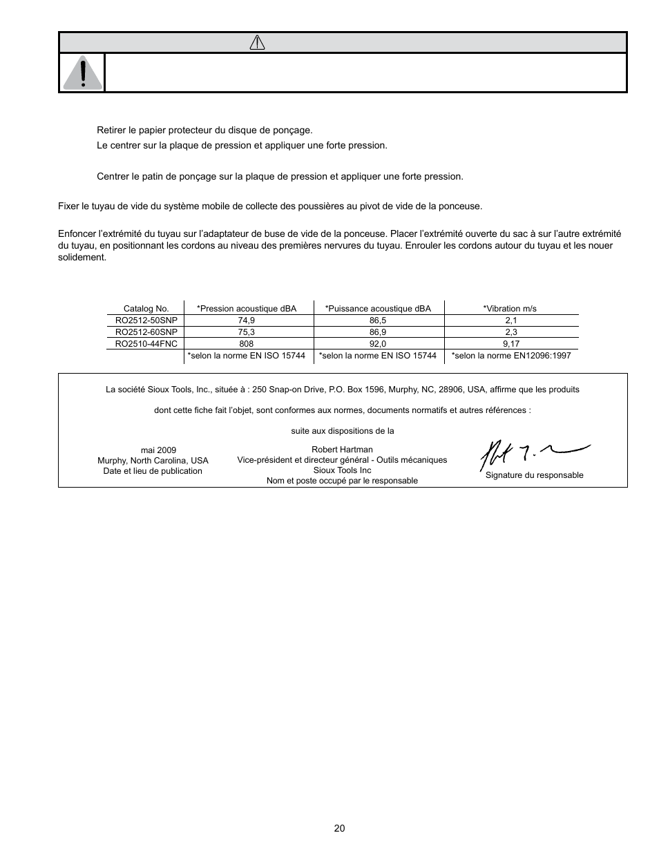 Avertissement | Sioux Tools RO2510-44FNC User Manual | Page 20 / 35