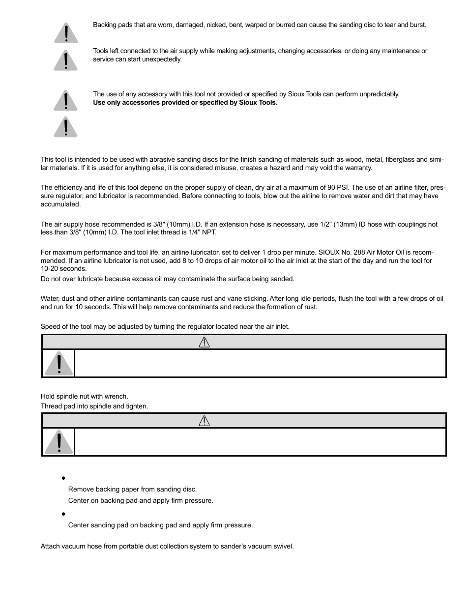 Warning | Sioux Tools RO2510-44FNC User Manual | Page 3 / 35