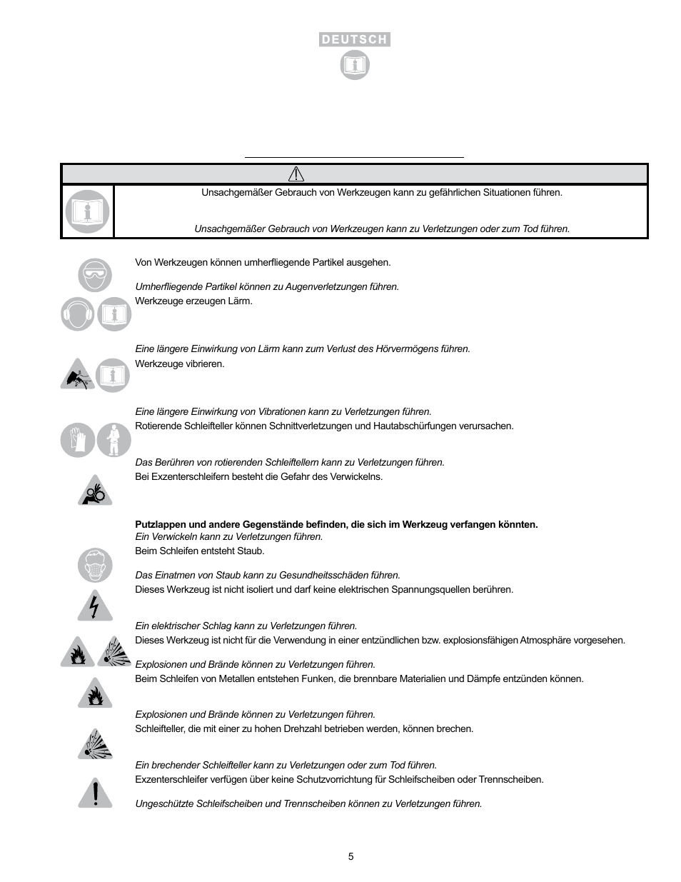 Warnung | Sioux Tools RO2510-44FNC User Manual | Page 5 / 35
