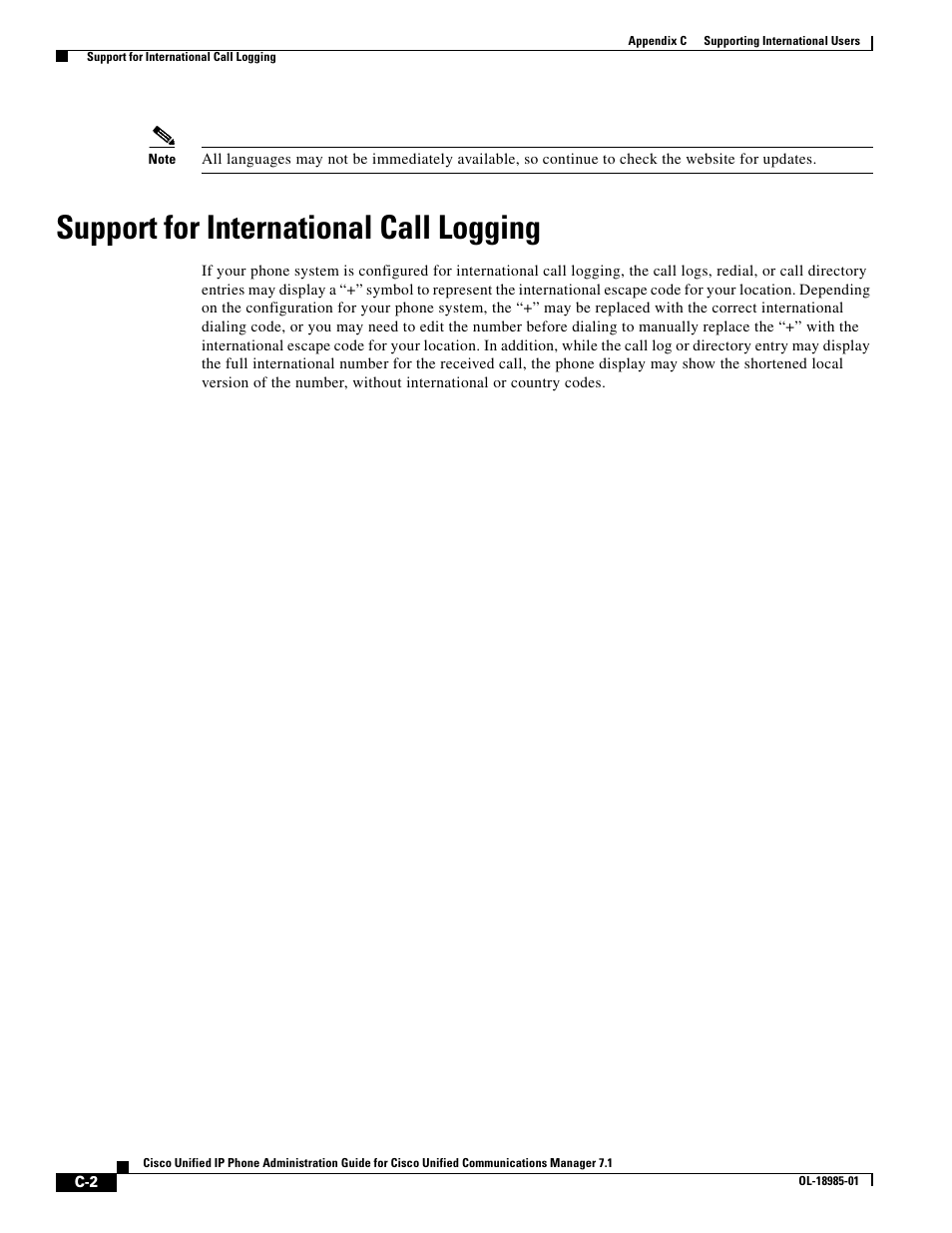Support for international call logging | Cisco OL-18985-01 User Manual | Page 2 / 2