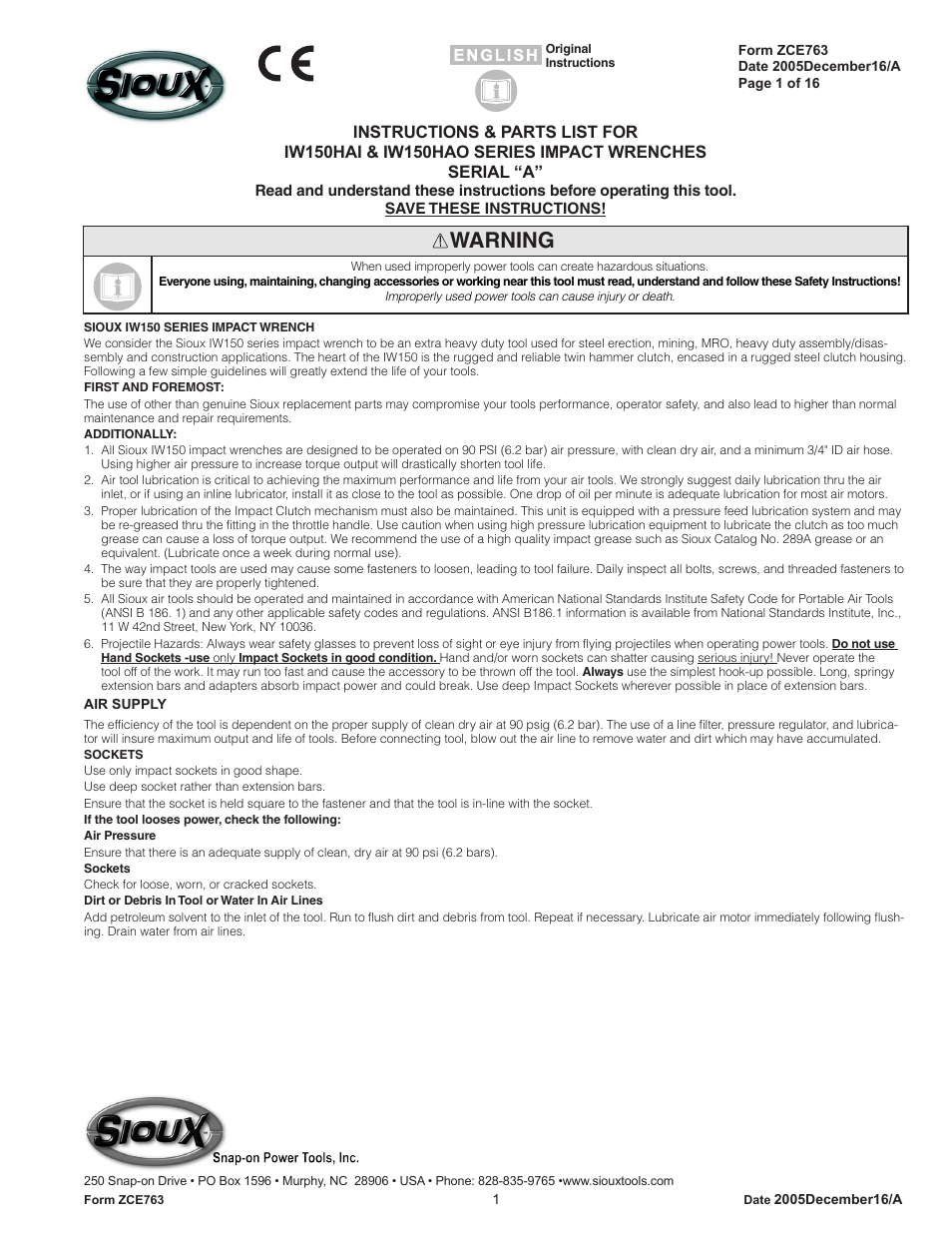 Sioux Tools IW150HAO User Manual | 16 pages
