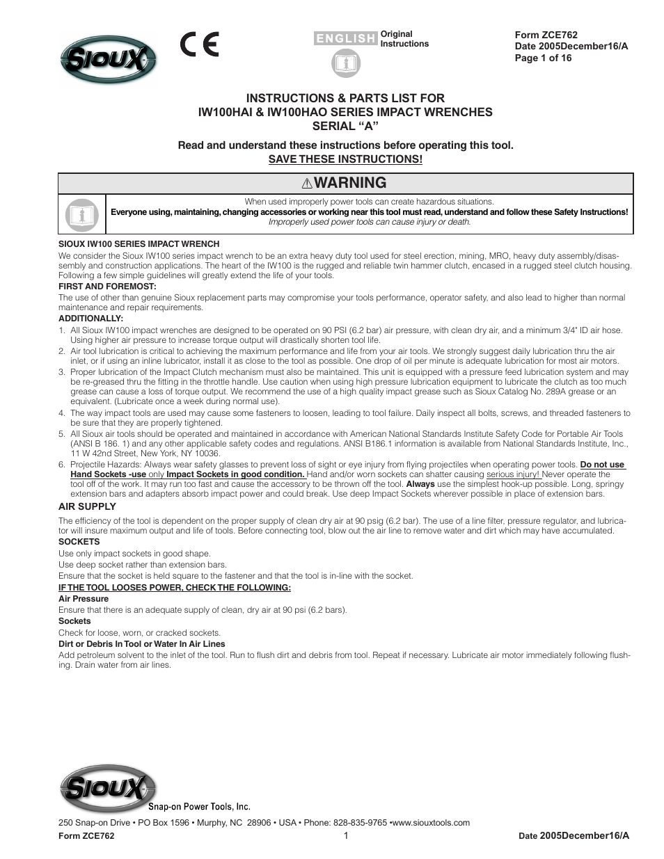 Sioux Tools IW100HAO User Manual | 16 pages