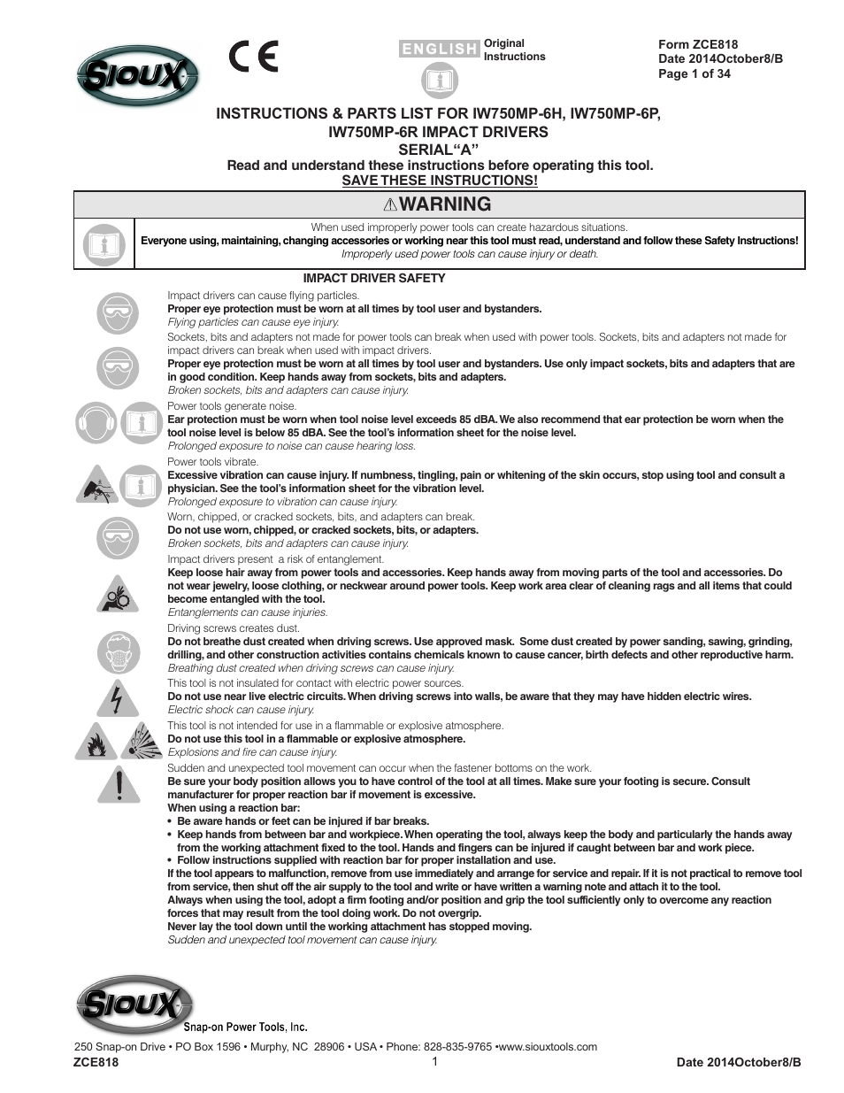 Sioux Tools IW750MP-6R User Manual | 34 pages