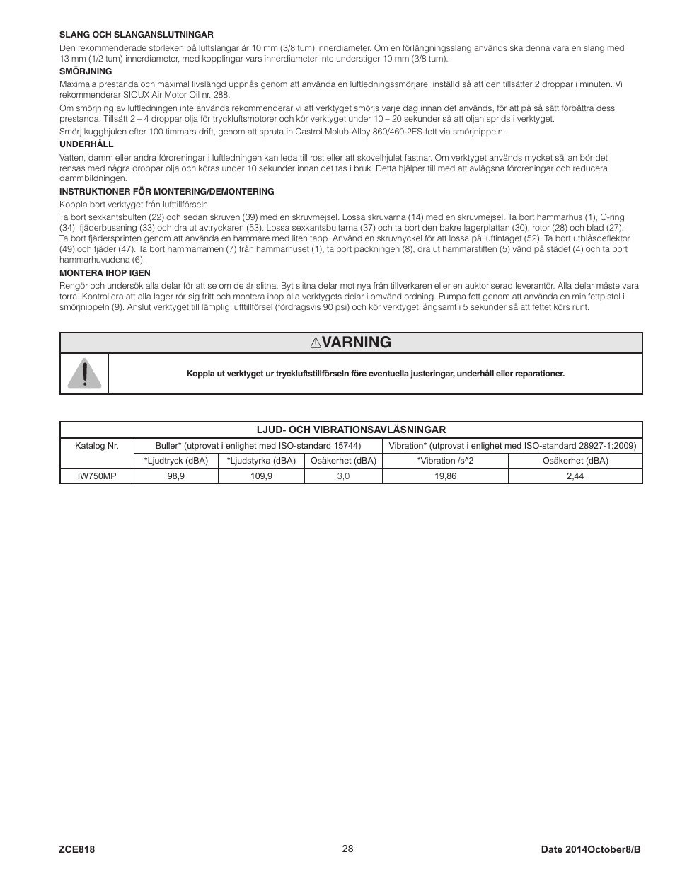 Varning | Sioux Tools IW750MP-6R User Manual | Page 28 / 34