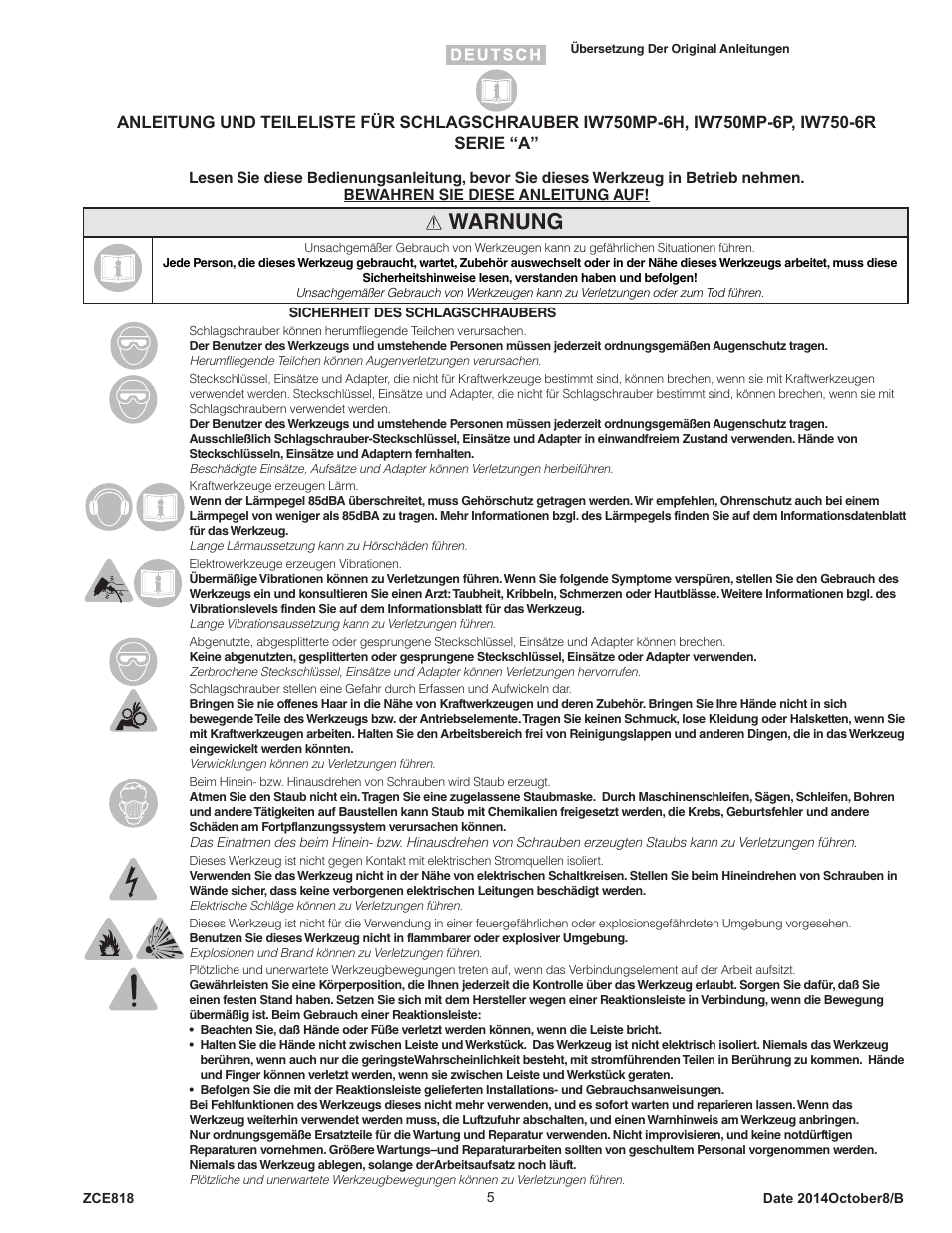 Warnung | Sioux Tools IW750MP-6R User Manual | Page 5 / 34