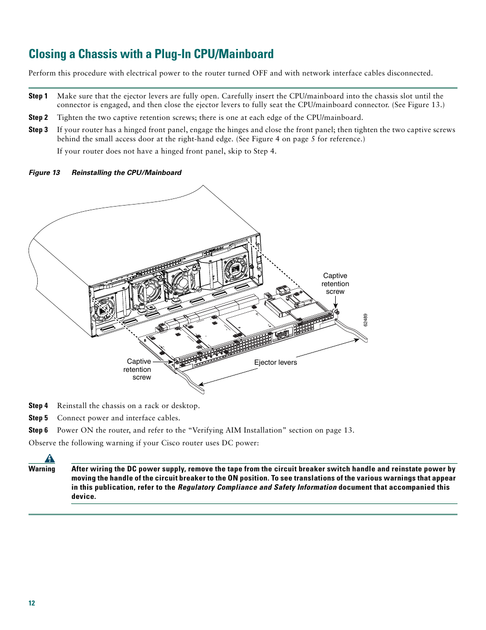 Closing a chassis with a plug-in cpu/mainboard | Cisco 3600 Series User Manual | Page 12 / 18