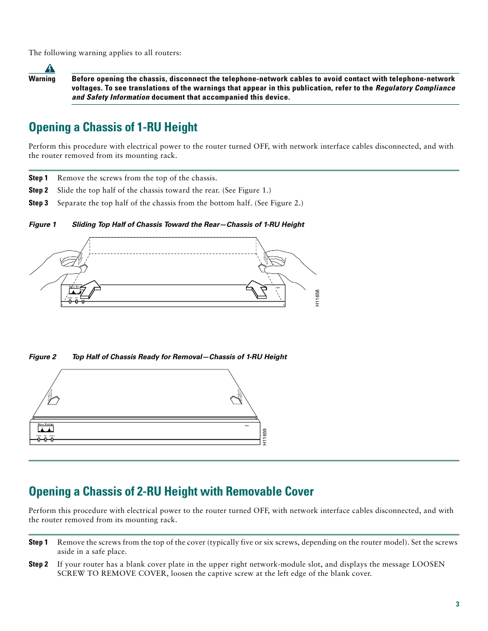 Opening a chassis of 1-ru height | Cisco 3600 Series User Manual | Page 3 / 18