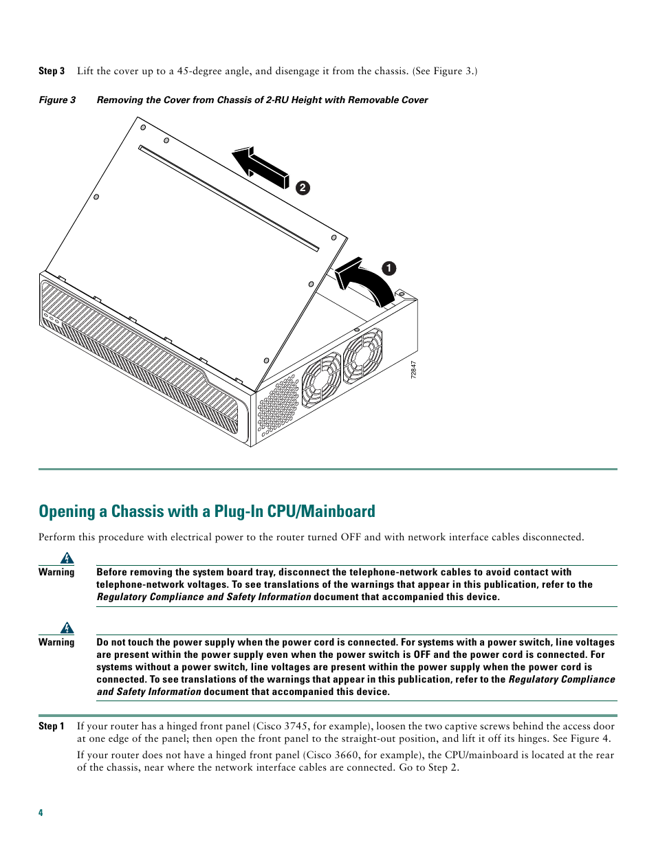 Opening a chassis with a plug-in cpu/mainboard | Cisco 3600 Series User Manual | Page 4 / 18