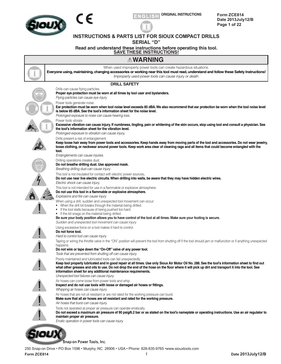 Sioux Tools SIOUX COMPACT DRILLS User Manual | 22 pages
