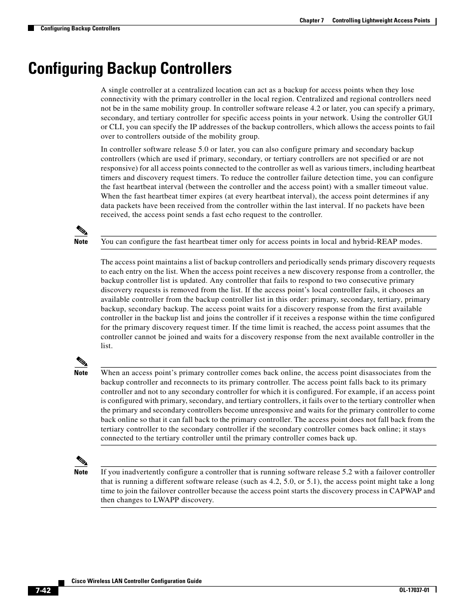 Configuring backup controllers | Cisco WIRELESS LAN CONTROLLER OL-17037-01 User Manual | Page 42 / 80