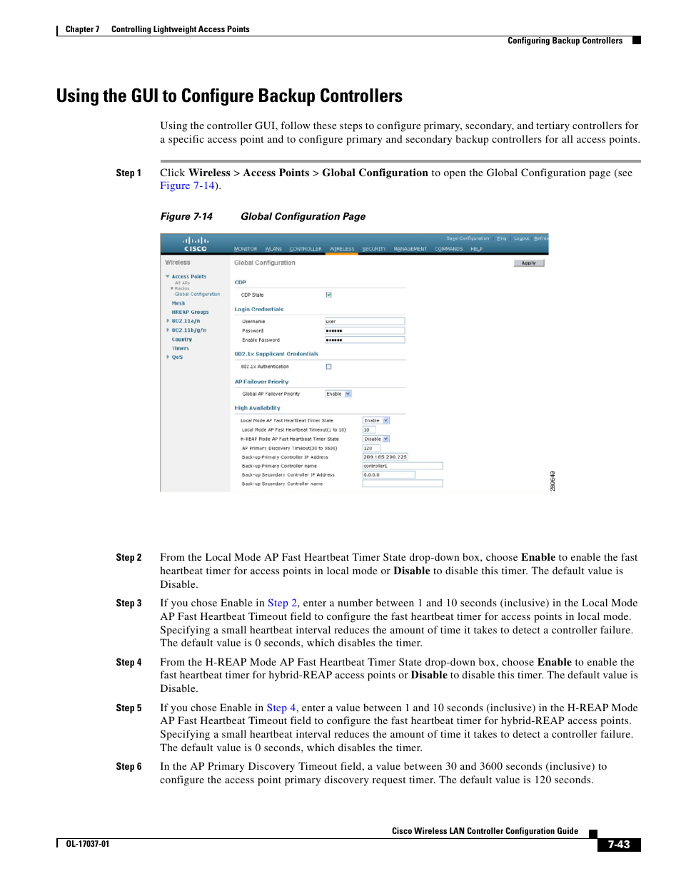 Using the gui to configure backup controllers | Cisco WIRELESS LAN CONTROLLER OL-17037-01 User Manual | Page 43 / 80