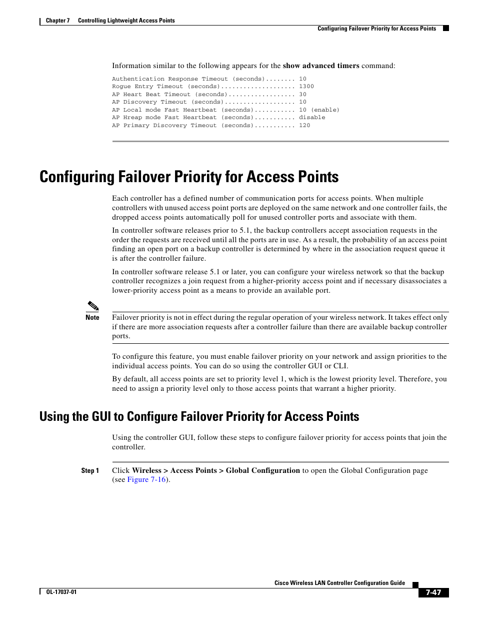 Configuring failover priority for access points | Cisco WIRELESS LAN CONTROLLER OL-17037-01 User Manual | Page 47 / 80