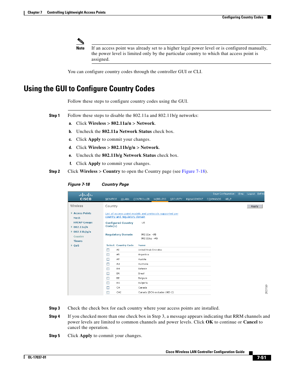 Using the gui to configure country codes | Cisco WIRELESS LAN CONTROLLER OL-17037-01 User Manual | Page 51 / 80