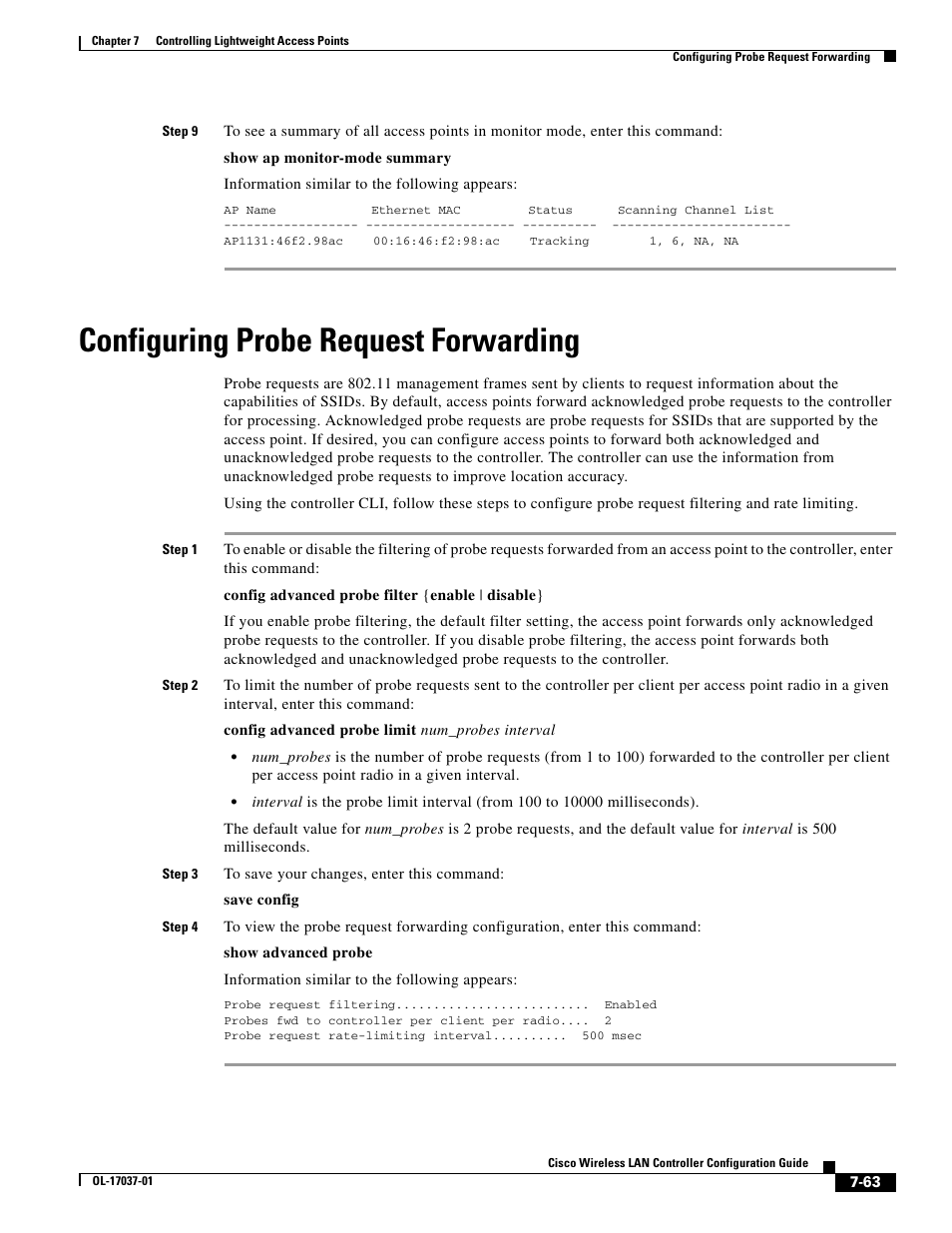 Configuring probe request forwarding | Cisco WIRELESS LAN CONTROLLER OL-17037-01 User Manual | Page 63 / 80