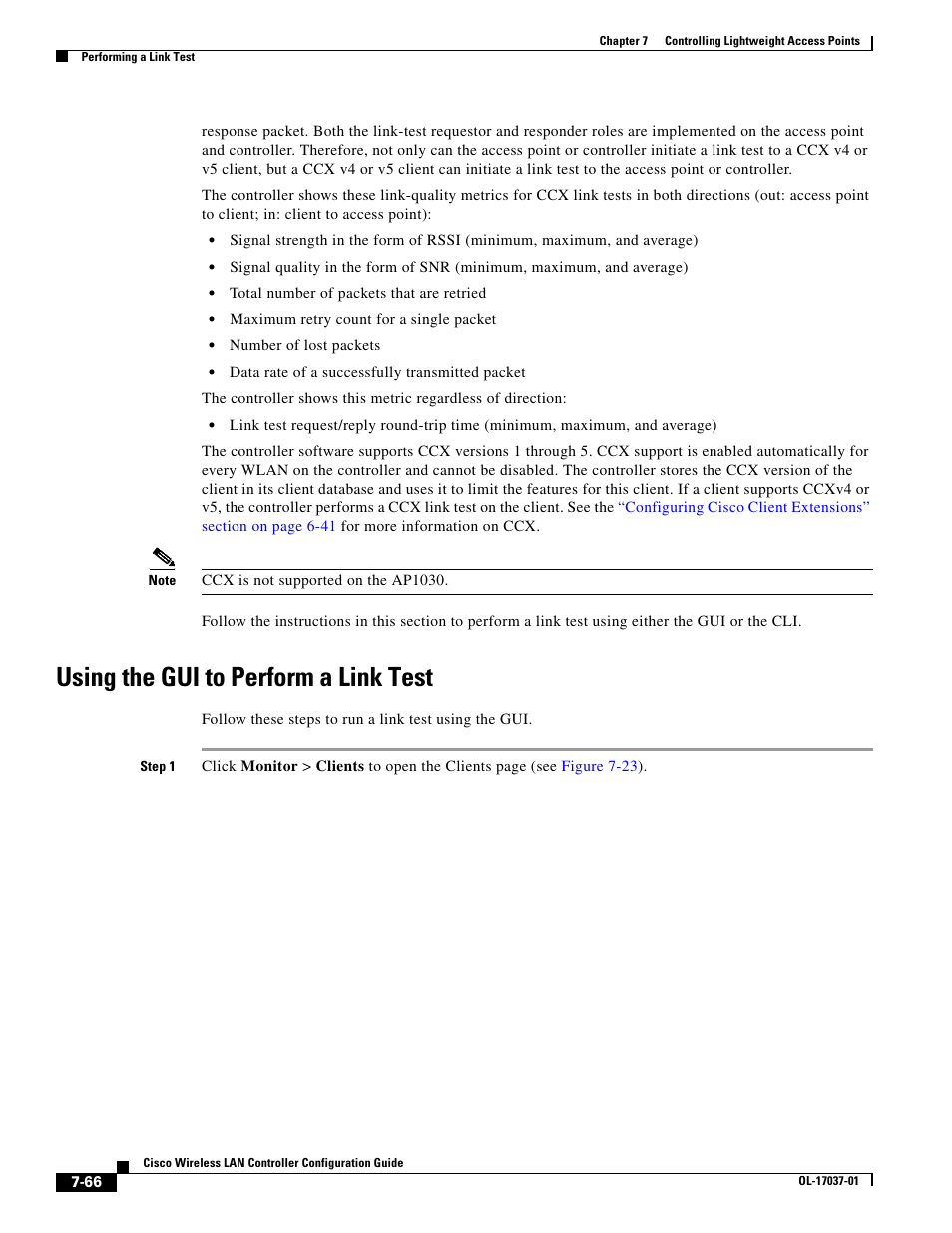 Using the gui to perform a link test | Cisco WIRELESS LAN CONTROLLER OL-17037-01 User Manual | Page 66 / 80