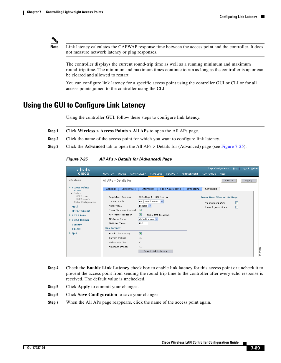 Using the gui to configure link latency | Cisco WIRELESS LAN CONTROLLER OL-17037-01 User Manual | Page 69 / 80