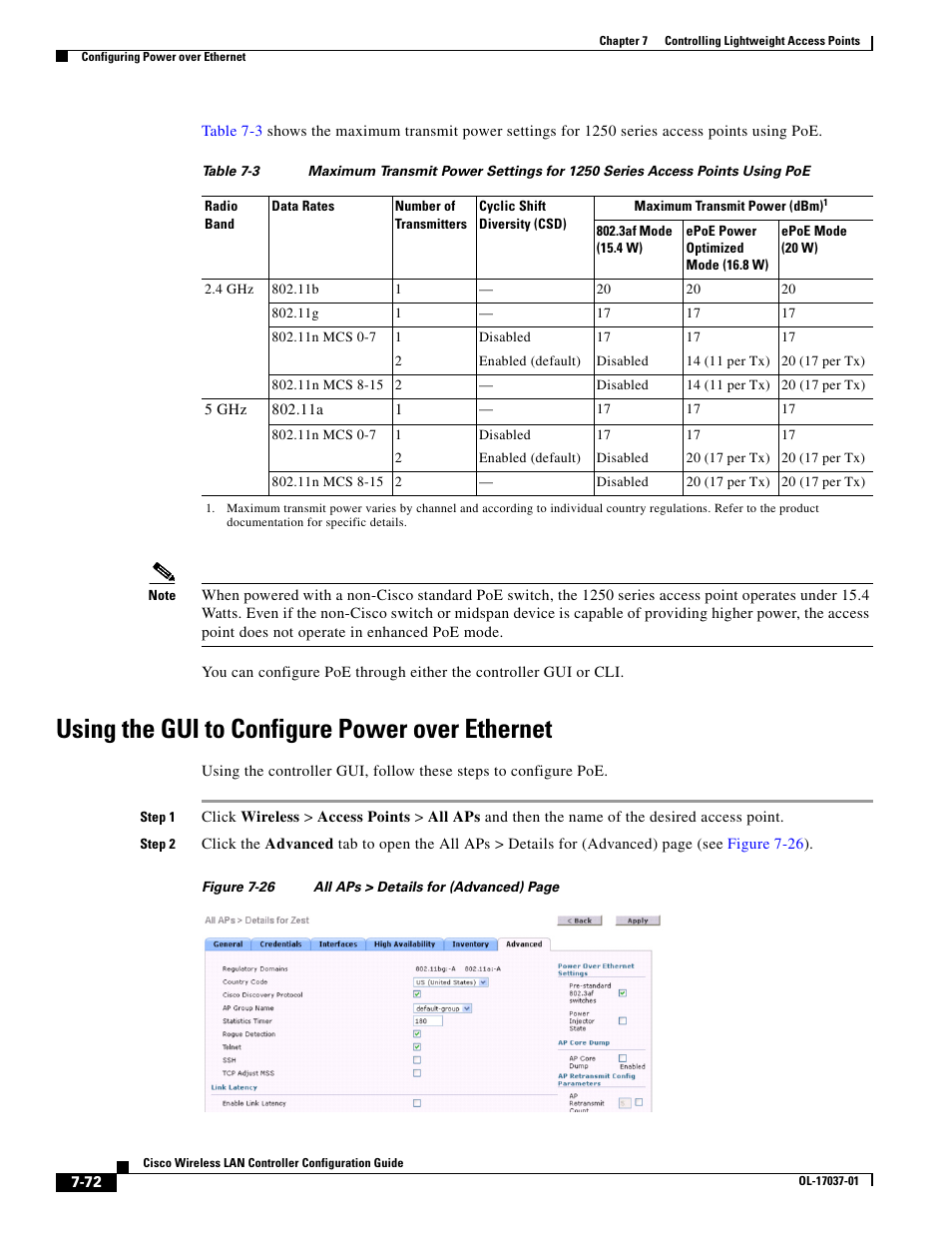 Using the gui to configure power over ethernet | Cisco WIRELESS LAN CONTROLLER OL-17037-01 User Manual | Page 72 / 80