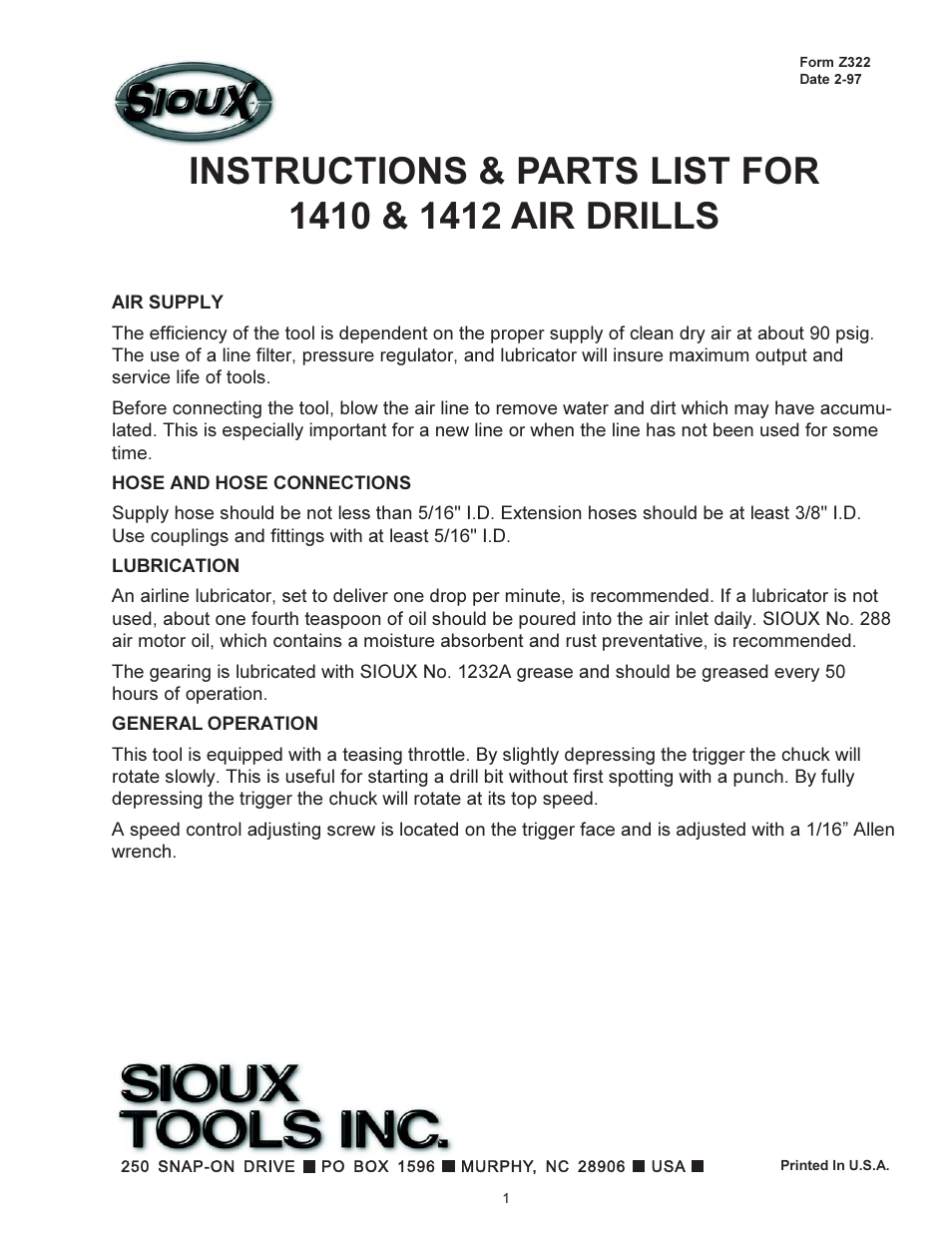 Sioux Tools 1412 User Manual | 4 pages