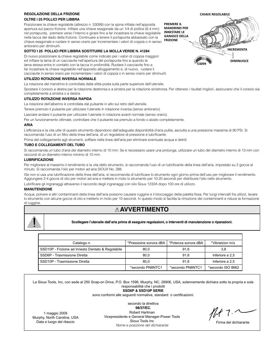Avvertimento | Sioux Tools SSD10P User Manual | Page 12 / 31