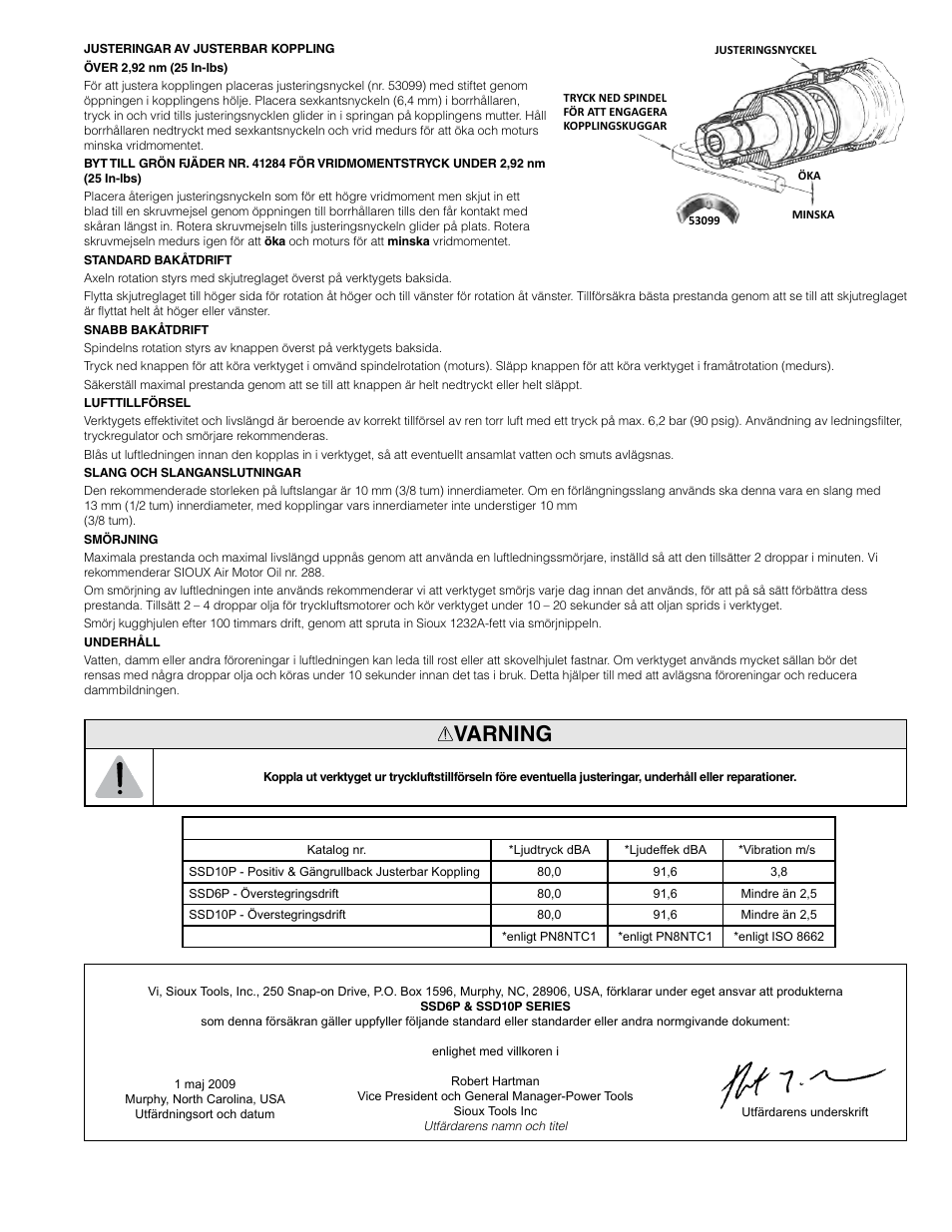 Varning | Sioux Tools SSD10P User Manual | Page 21 / 31