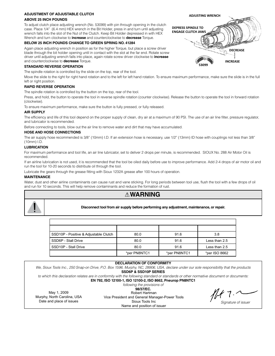 Warning | Sioux Tools SSD10P User Manual | Page 3 / 31