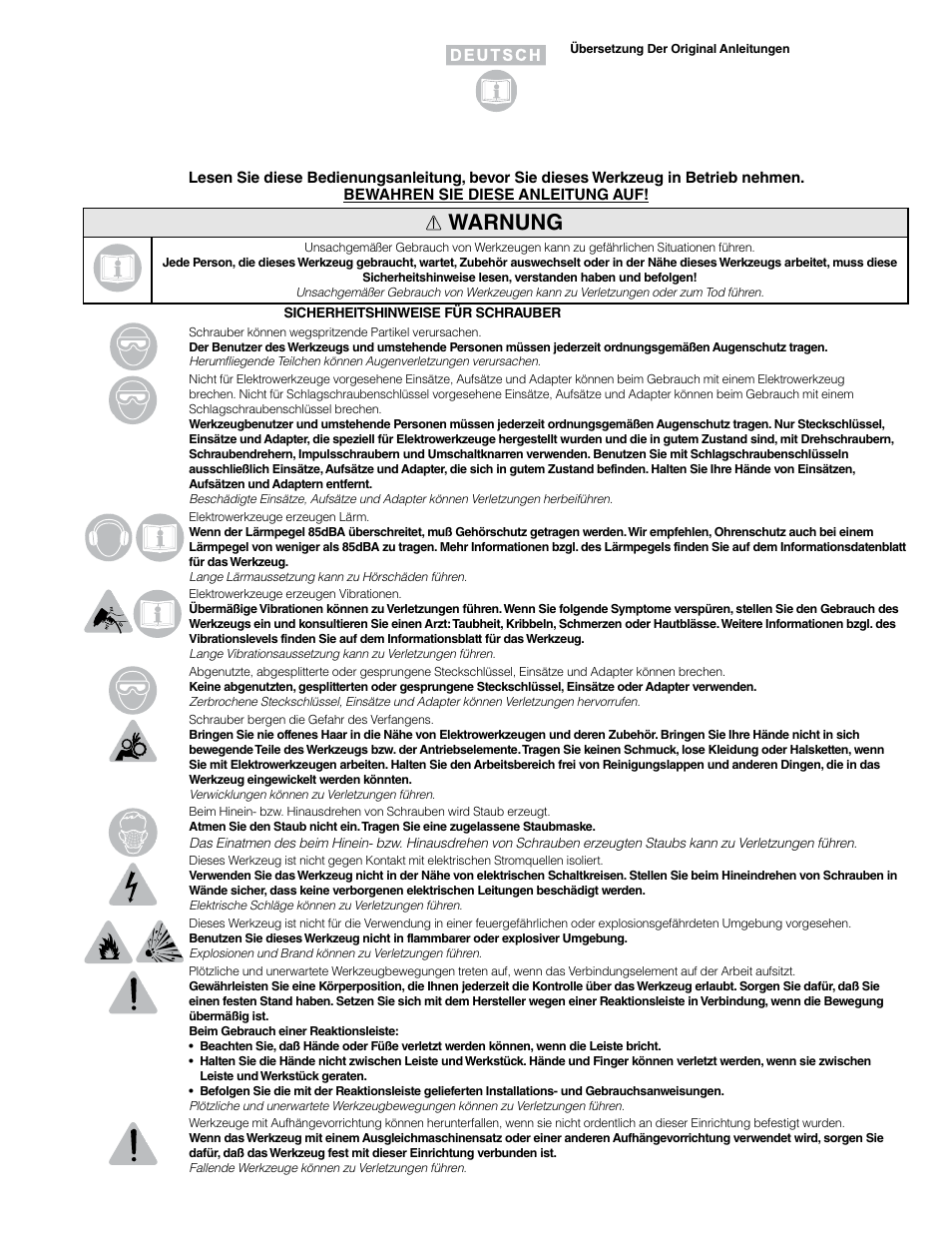 Warnung | Sioux Tools SSD10P User Manual | Page 4 / 31