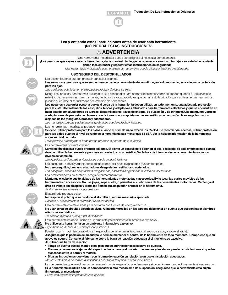 Advertencia | Sioux Tools SSD10P User Manual | Page 7 / 31