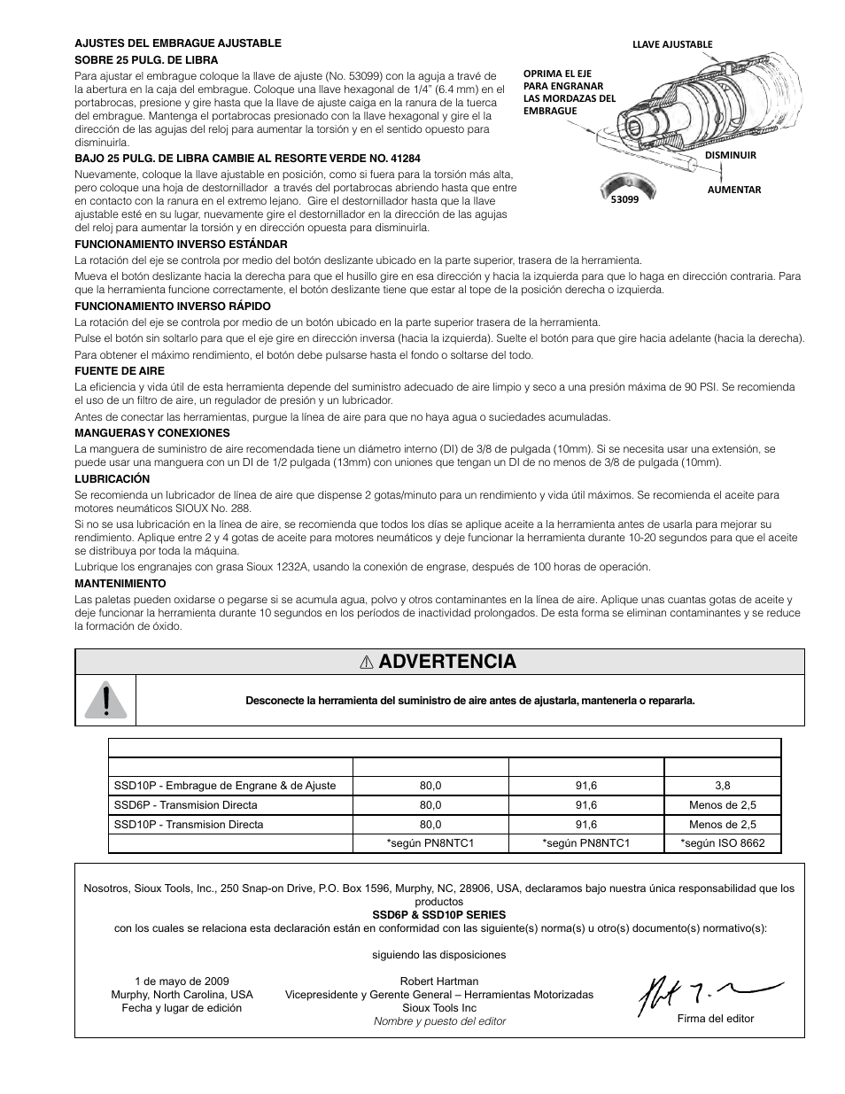 Advertencia | Sioux Tools SSD10P User Manual | Page 9 / 31