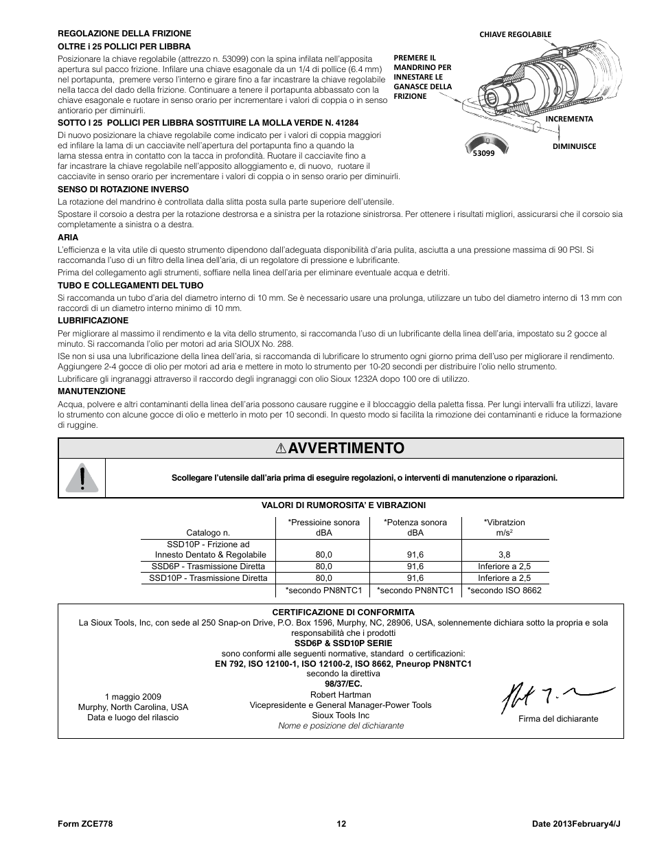 Avvertimento | Sioux Tools SSD10P User Manual | Page 12 / 29
