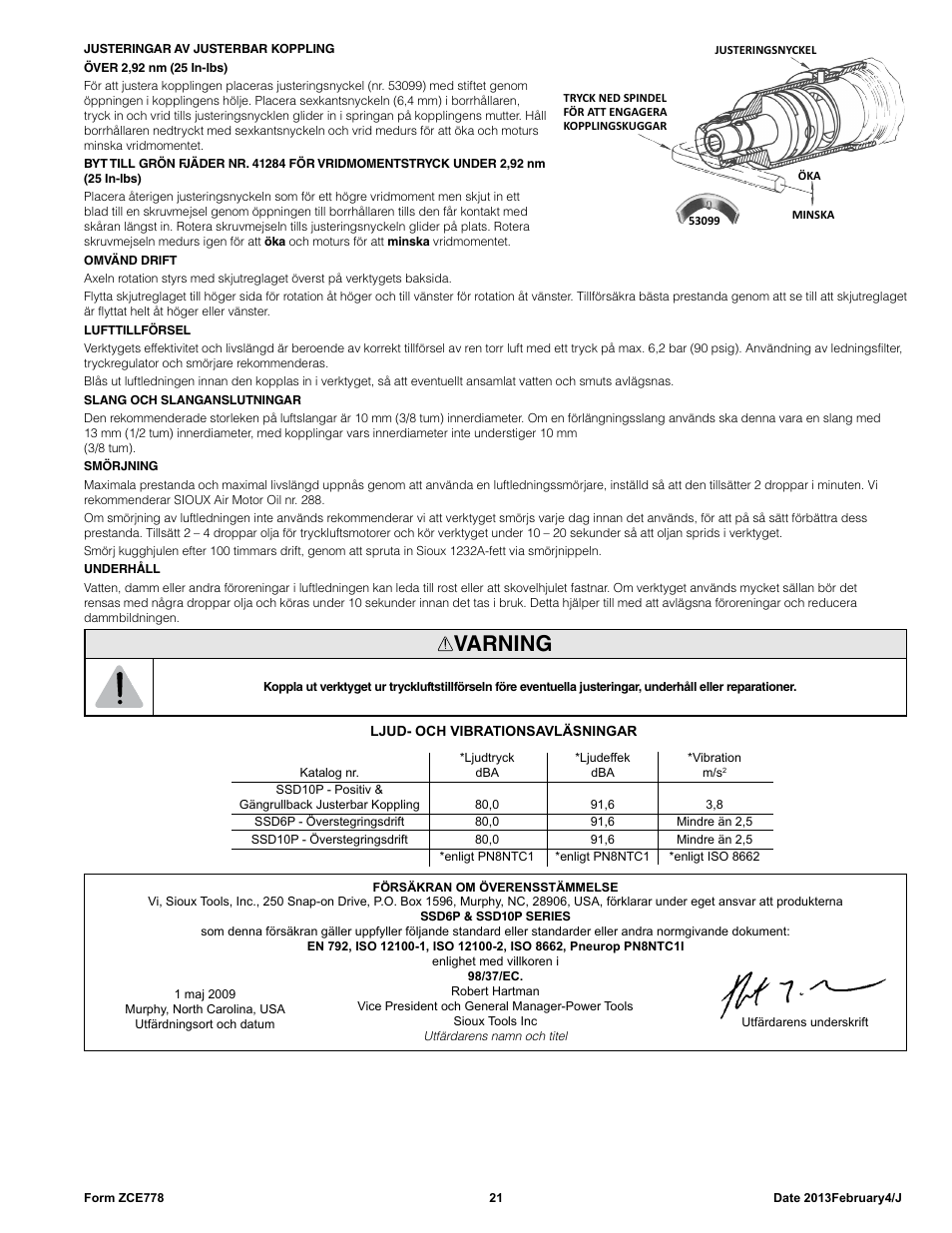 Varning | Sioux Tools SSD10P User Manual | Page 21 / 29