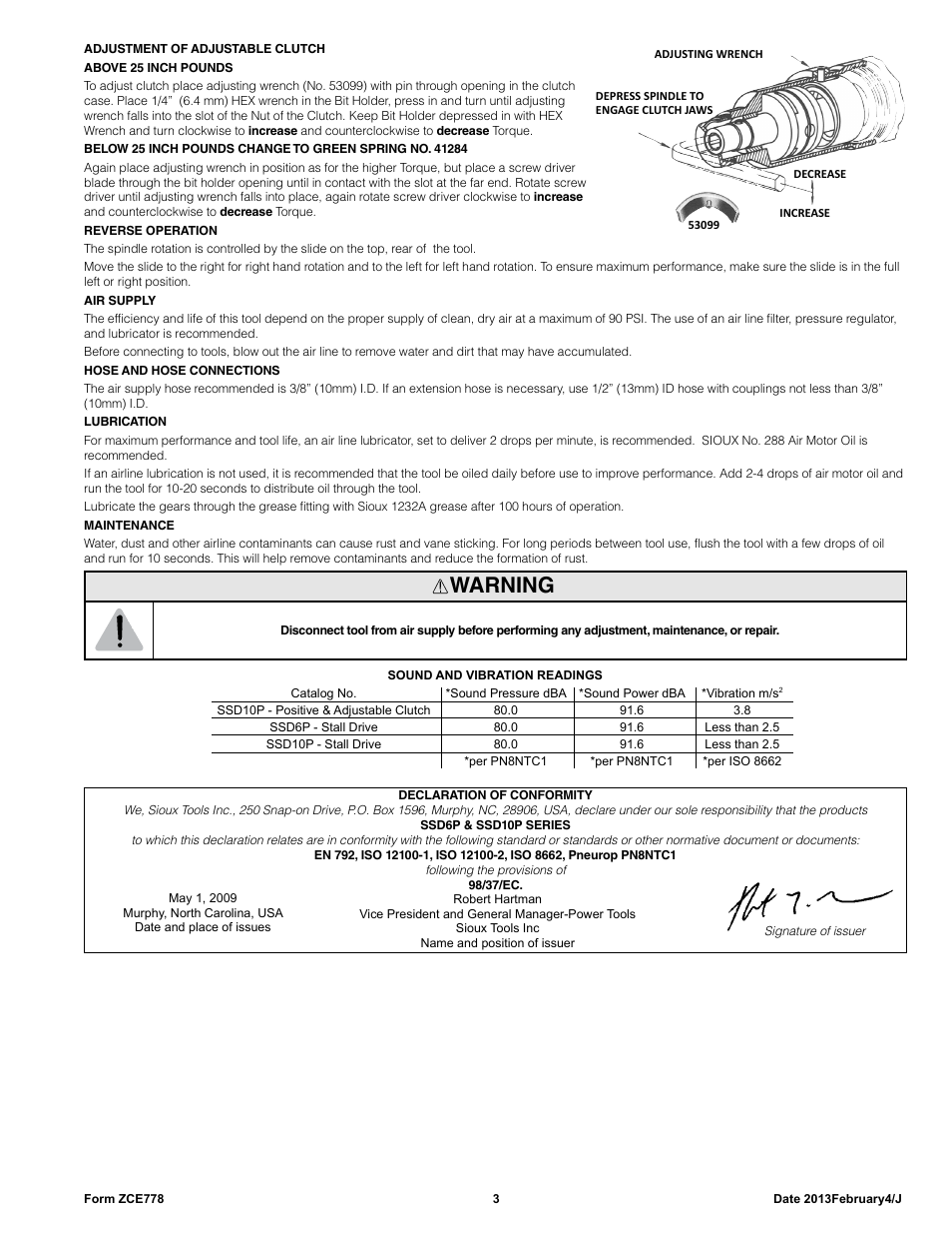 Warning | Sioux Tools SSD10P User Manual | Page 3 / 29