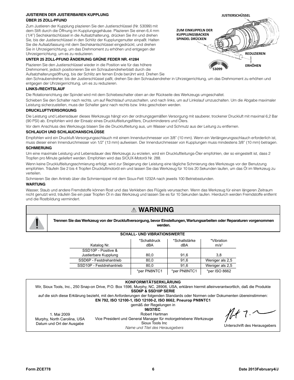 Warnung | Sioux Tools SSD10P User Manual | Page 6 / 29