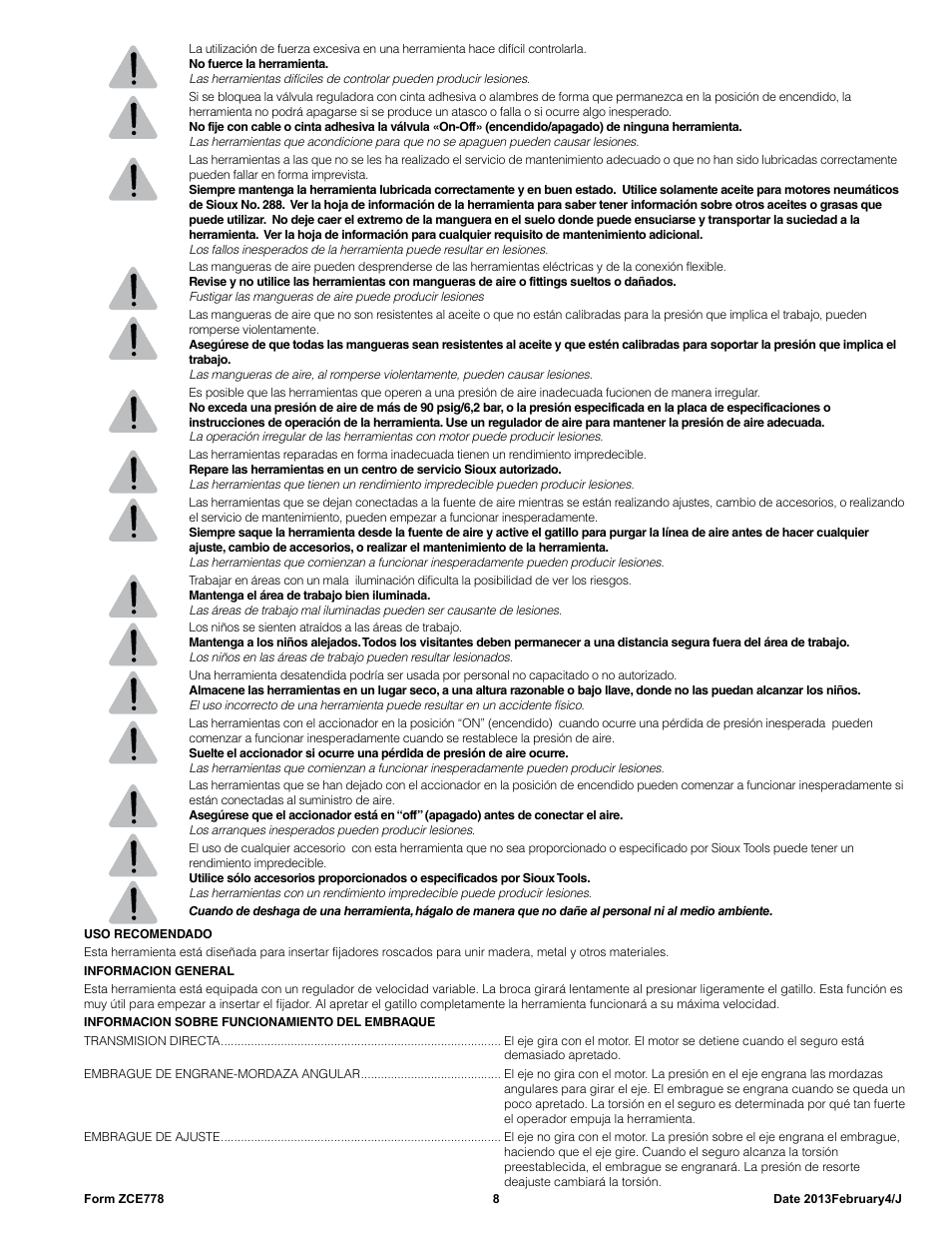 Sioux Tools SSD10P User Manual | Page 8 / 29