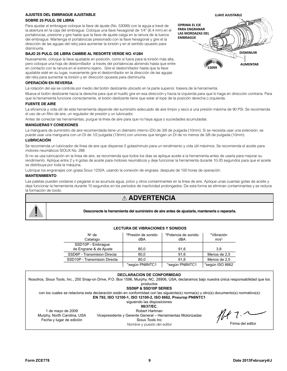 Advertencia | Sioux Tools SSD10P User Manual | Page 9 / 29