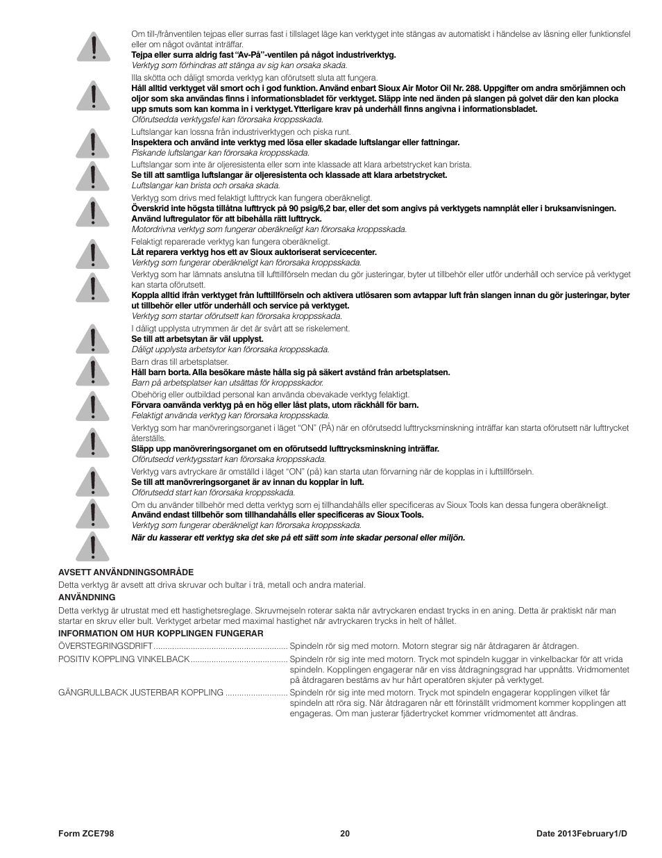 Sioux Tools SSD10S User Manual | Page 20 / 27
