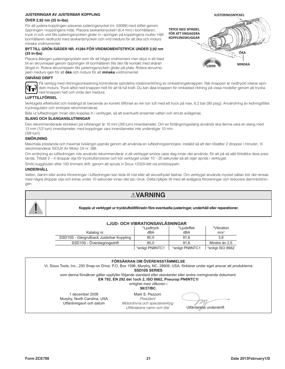 Varning | Sioux Tools SSD10S User Manual | Page 21 / 27