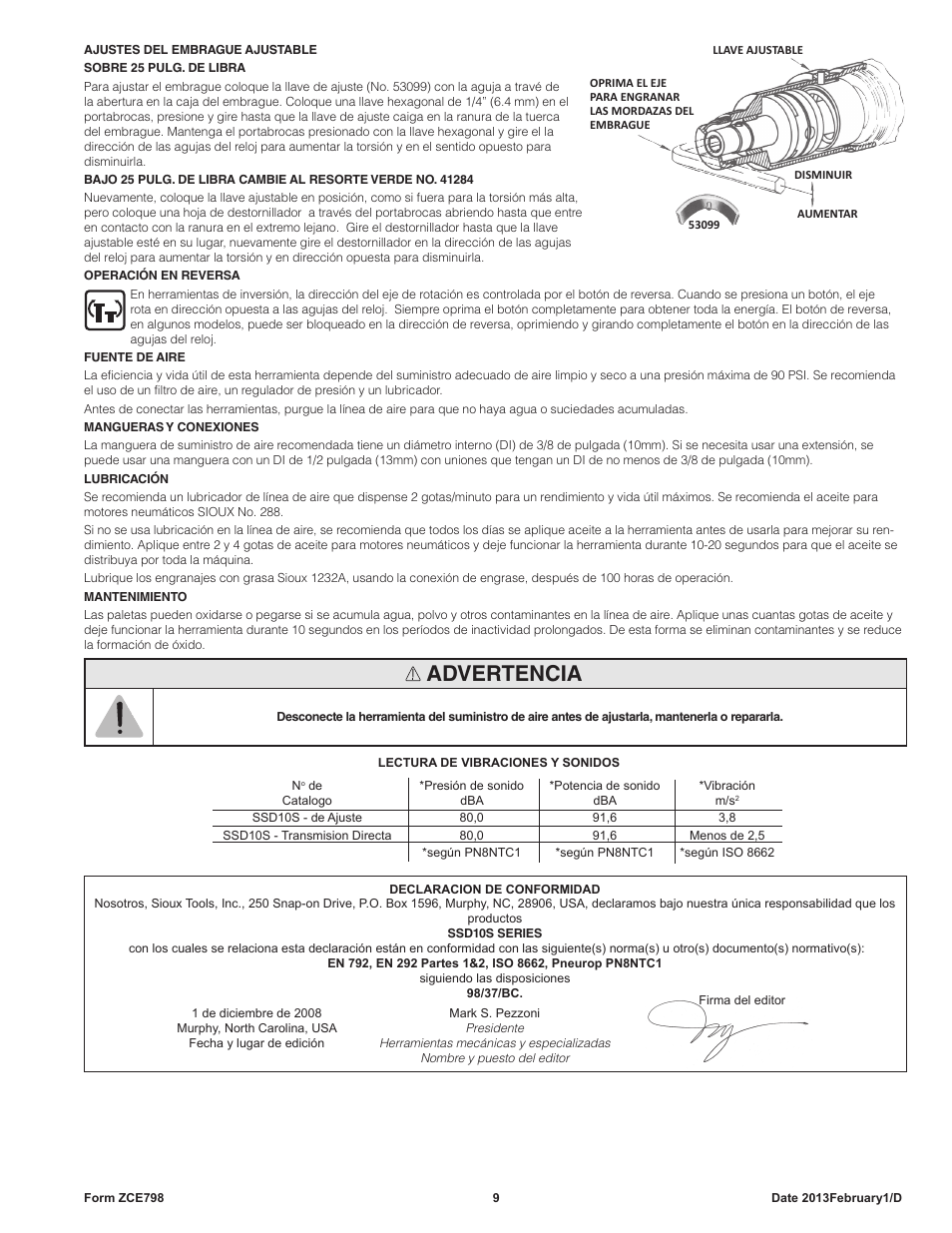 Advertencia | Sioux Tools SSD10S User Manual | Page 9 / 27