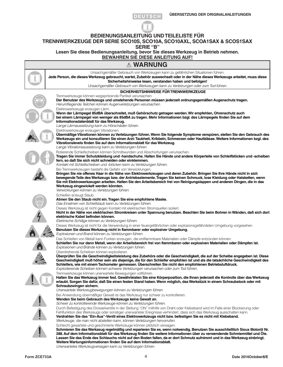 Warnung | Sioux Tools SCOS1SAX User Manual | Page 4 / 31