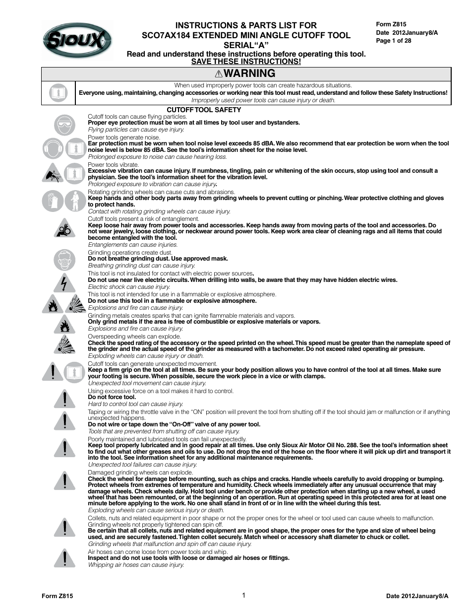 Sioux Tools SCO7AX184 User Manual | 5 pages