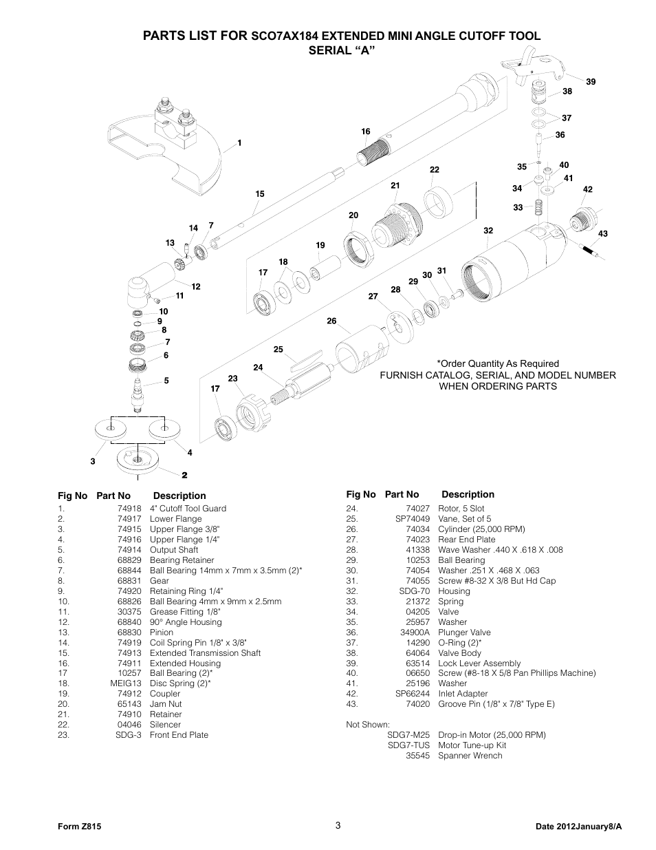 Parts list for | Sioux Tools SCO7AX184 User Manual | Page 3 / 5