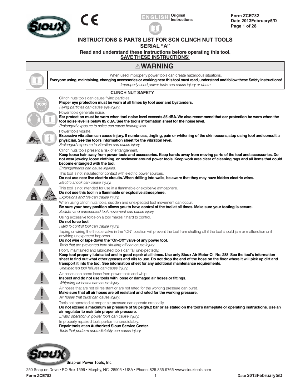 Sioux Tools SCN CLINCH NUT TOOLS User Manual | 29 pages