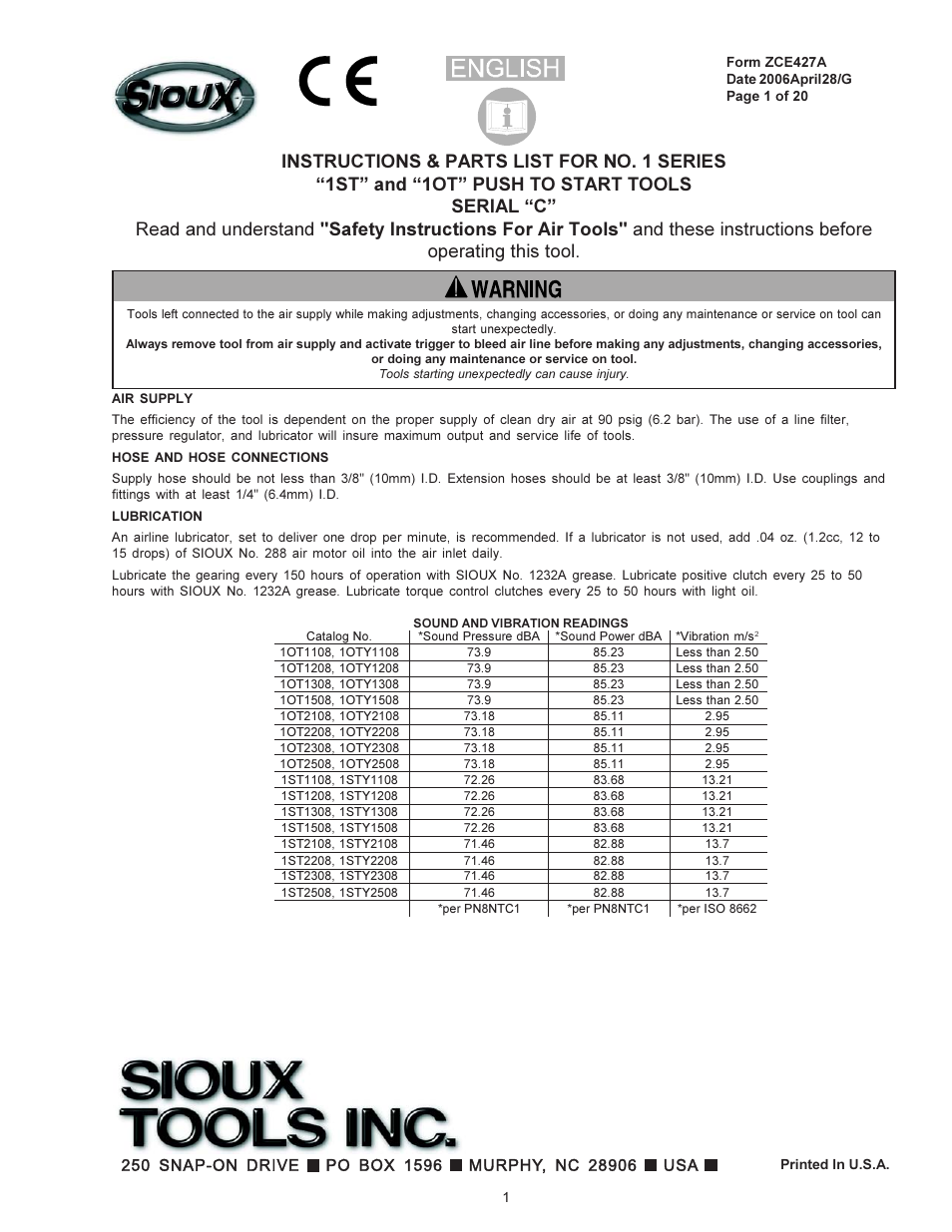 Sioux Tools PUSH TO START TOOLS User Manual | 21 pages