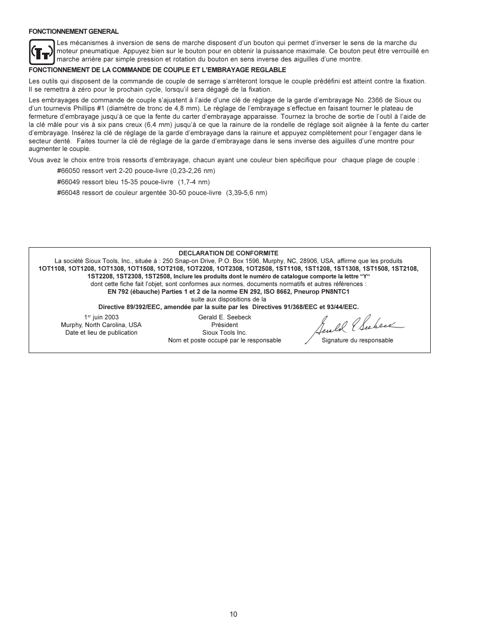Sioux Tools PUSH TO START TOOLS User Manual | Page 10 / 21
