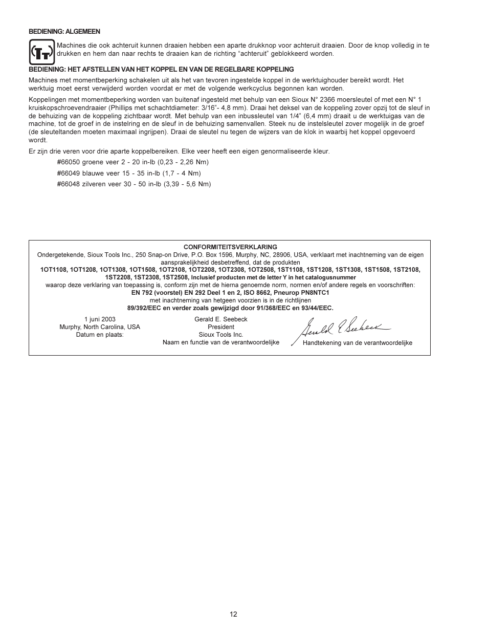 Sioux Tools PUSH TO START TOOLS User Manual | Page 12 / 21