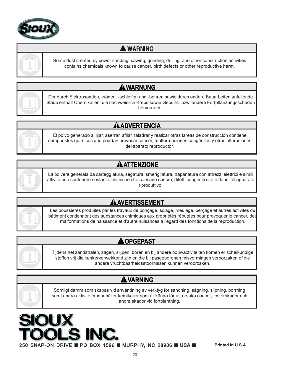 Sioux Tools PUSH TO START TOOLS User Manual | Page 20 / 21