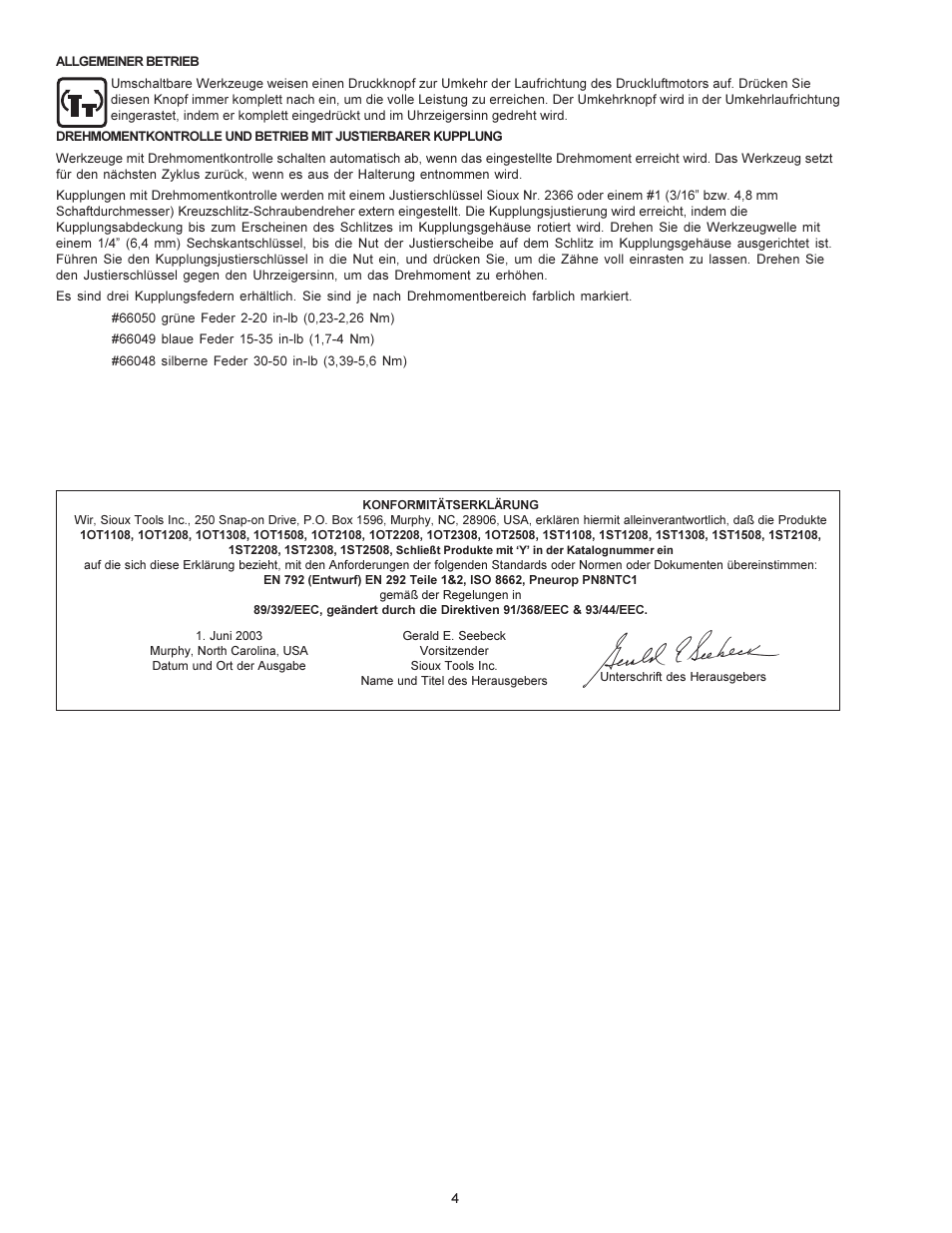 Sioux Tools PUSH TO START TOOLS User Manual | Page 4 / 21