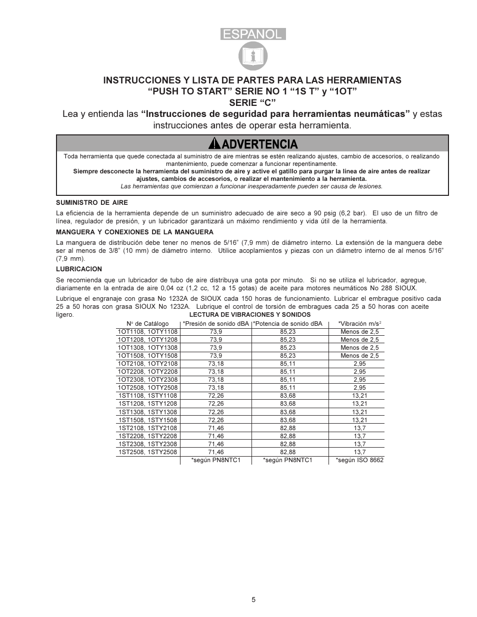 Sioux Tools PUSH TO START TOOLS User Manual | Page 5 / 21