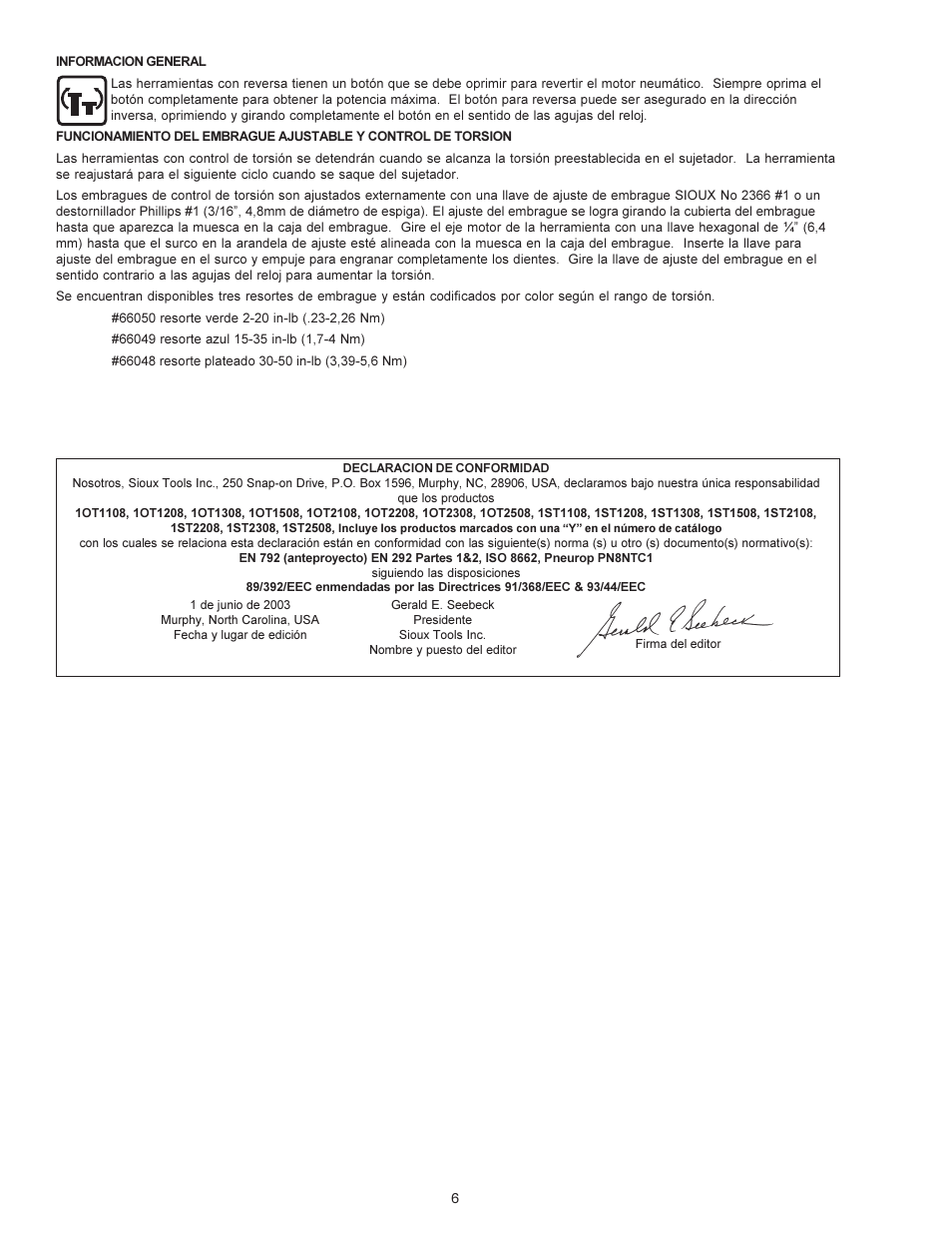 Sioux Tools PUSH TO START TOOLS User Manual | Page 6 / 21