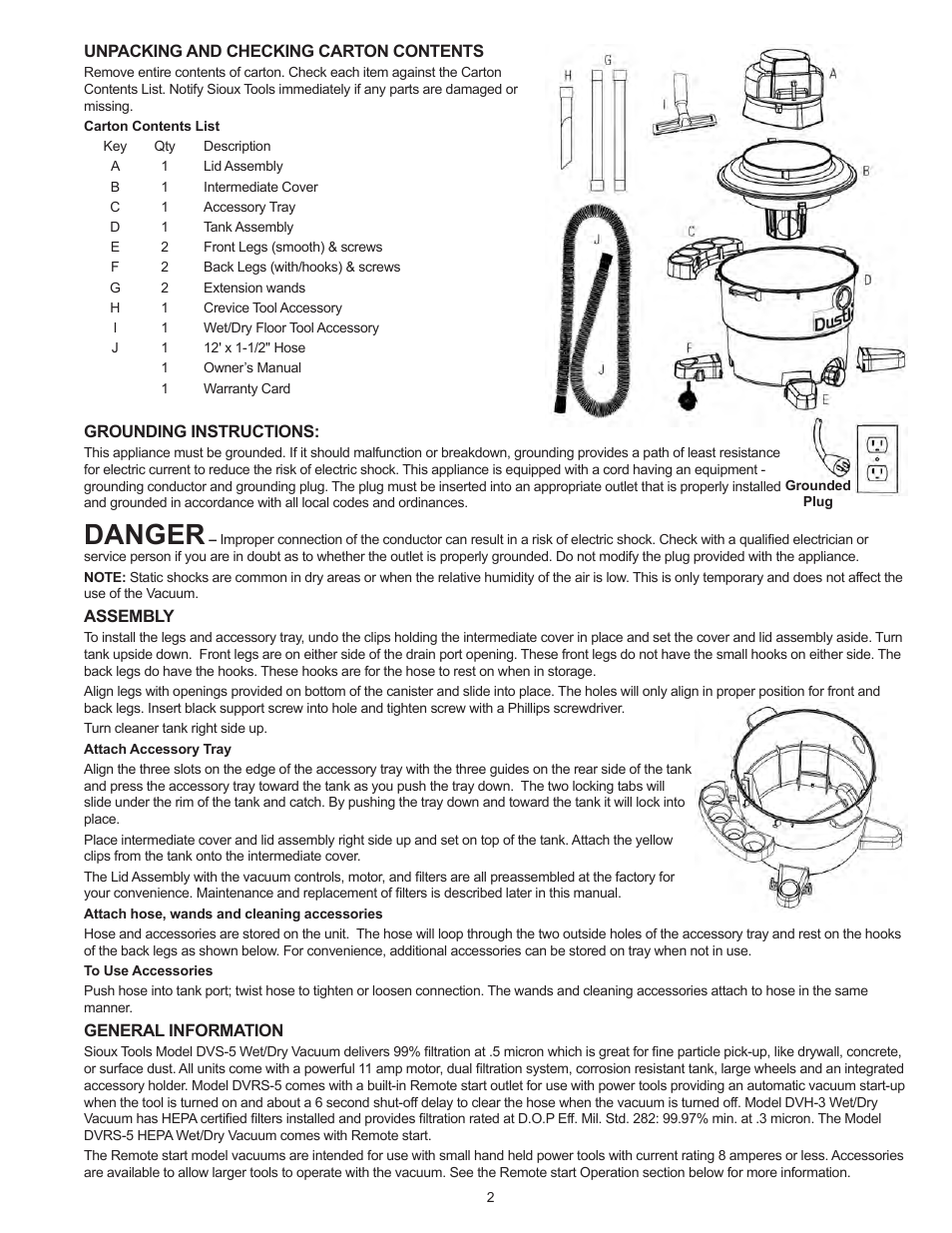 Danger | Sioux Tools DVRS-5 User Manual | Page 2 / 9